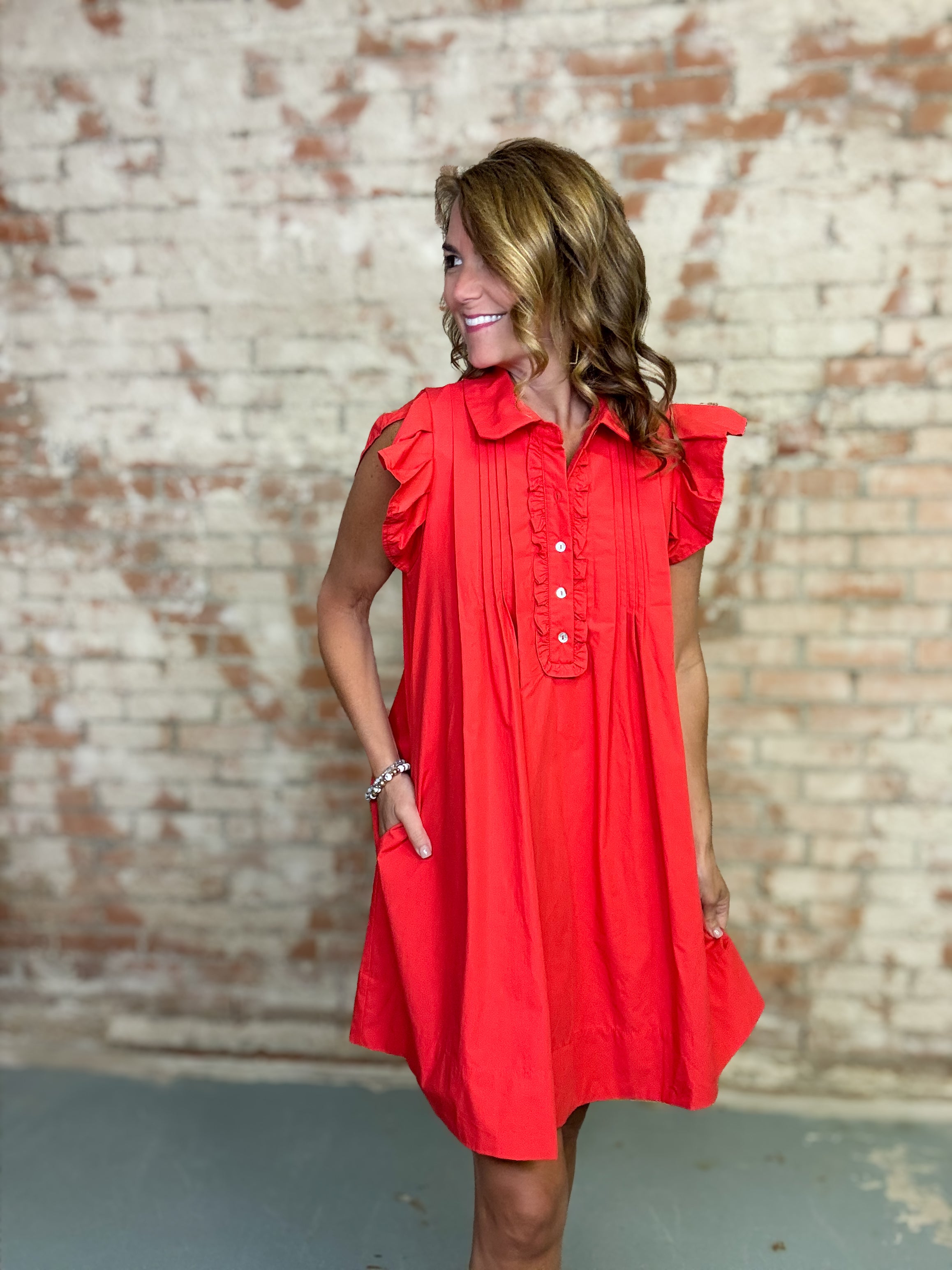 Terry Solid Ruffle Sleeve Dress