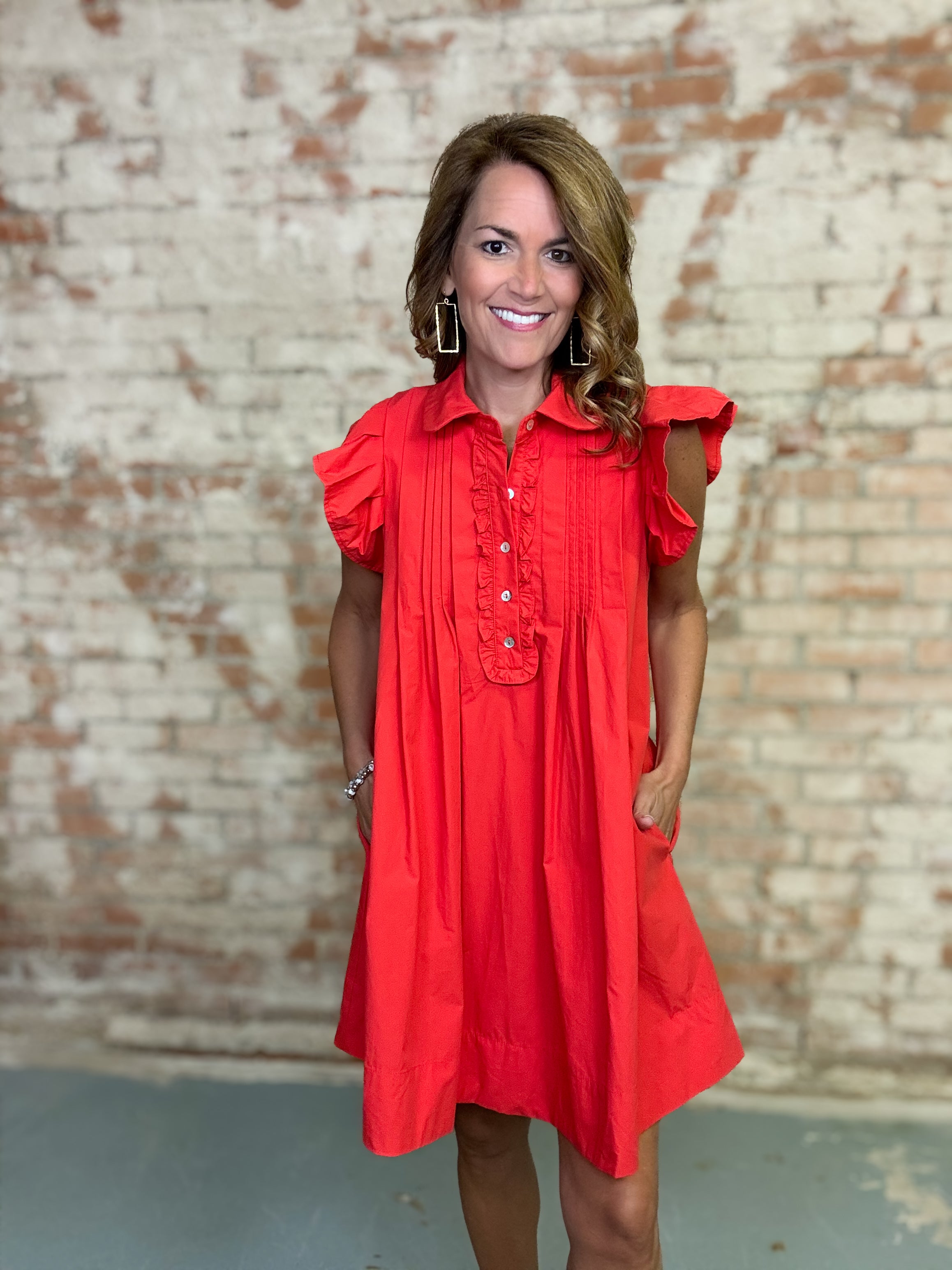 Terry Solid Ruffle Sleeve Dress