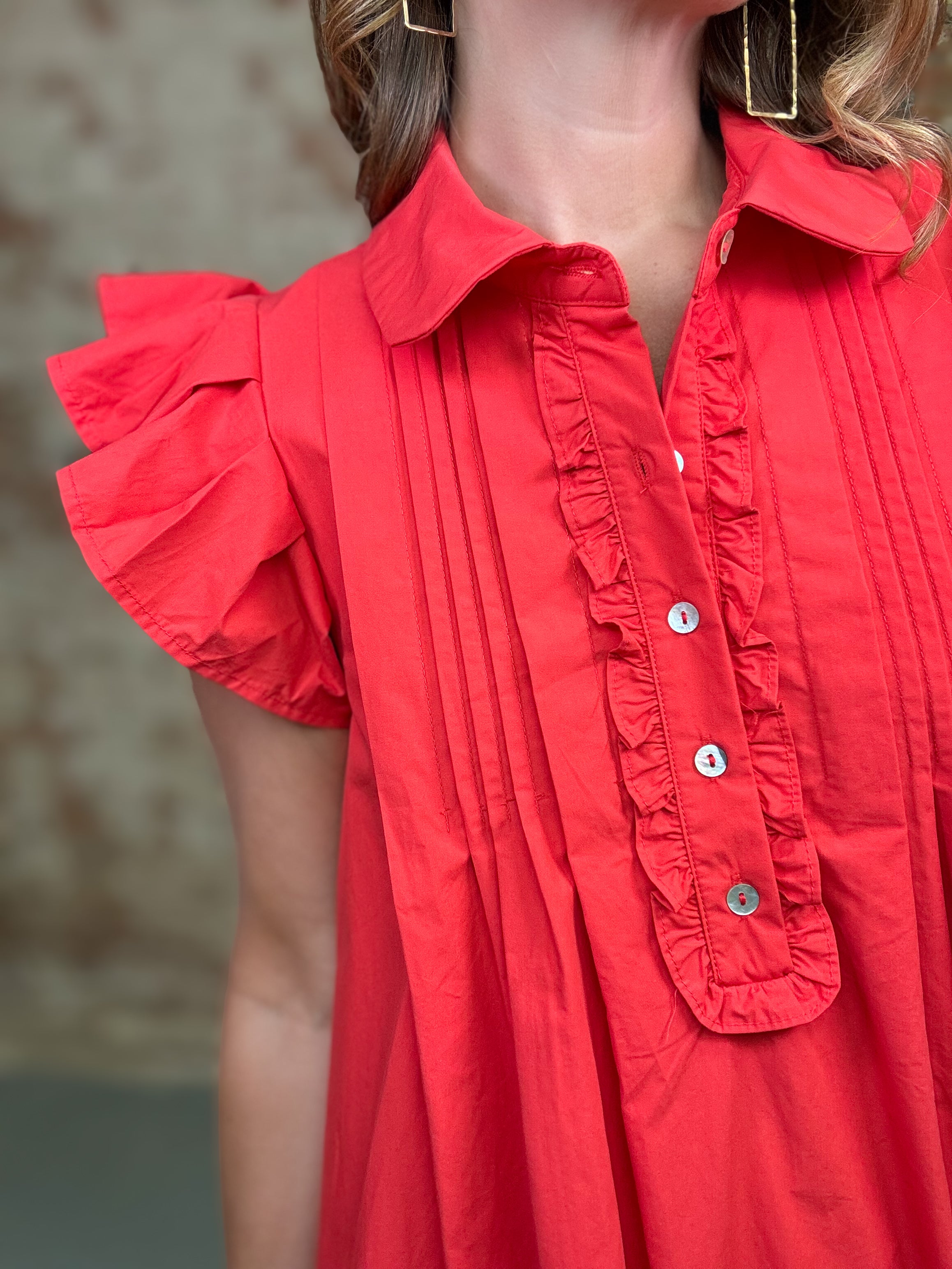 Terry Solid Ruffle Sleeve Dress