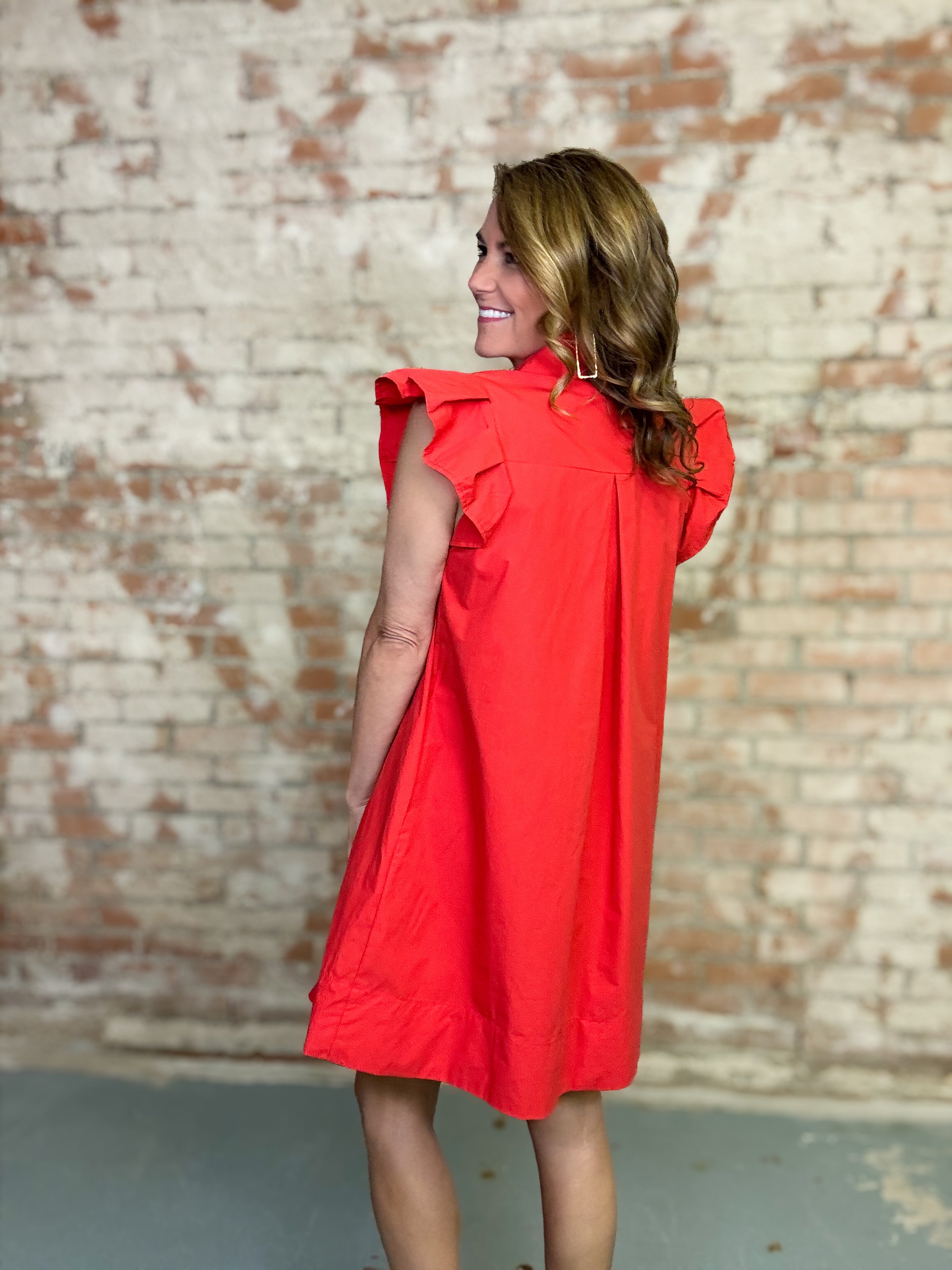 Terry Solid Ruffle Sleeve Dress