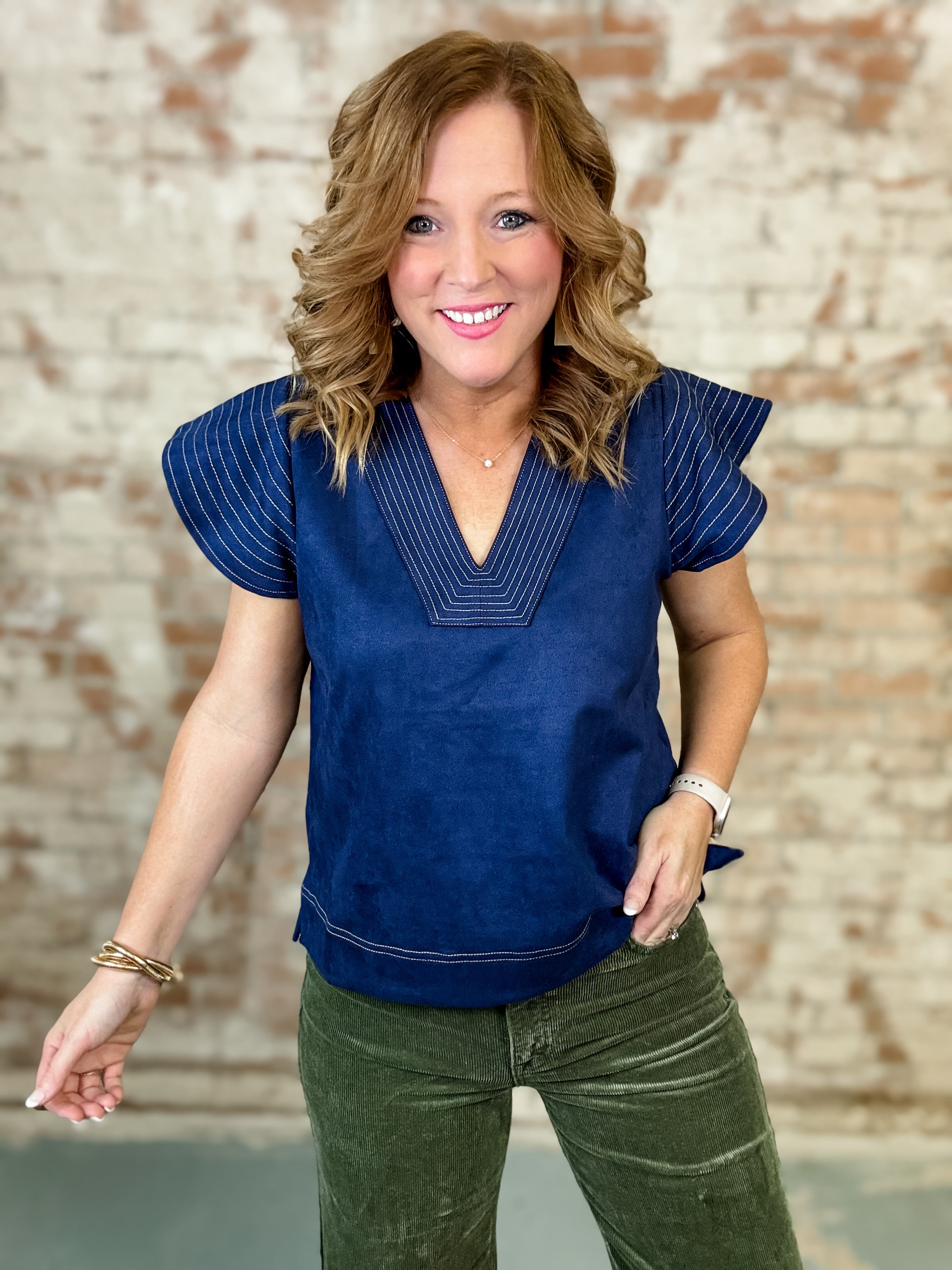 THML Navy Stitch Top