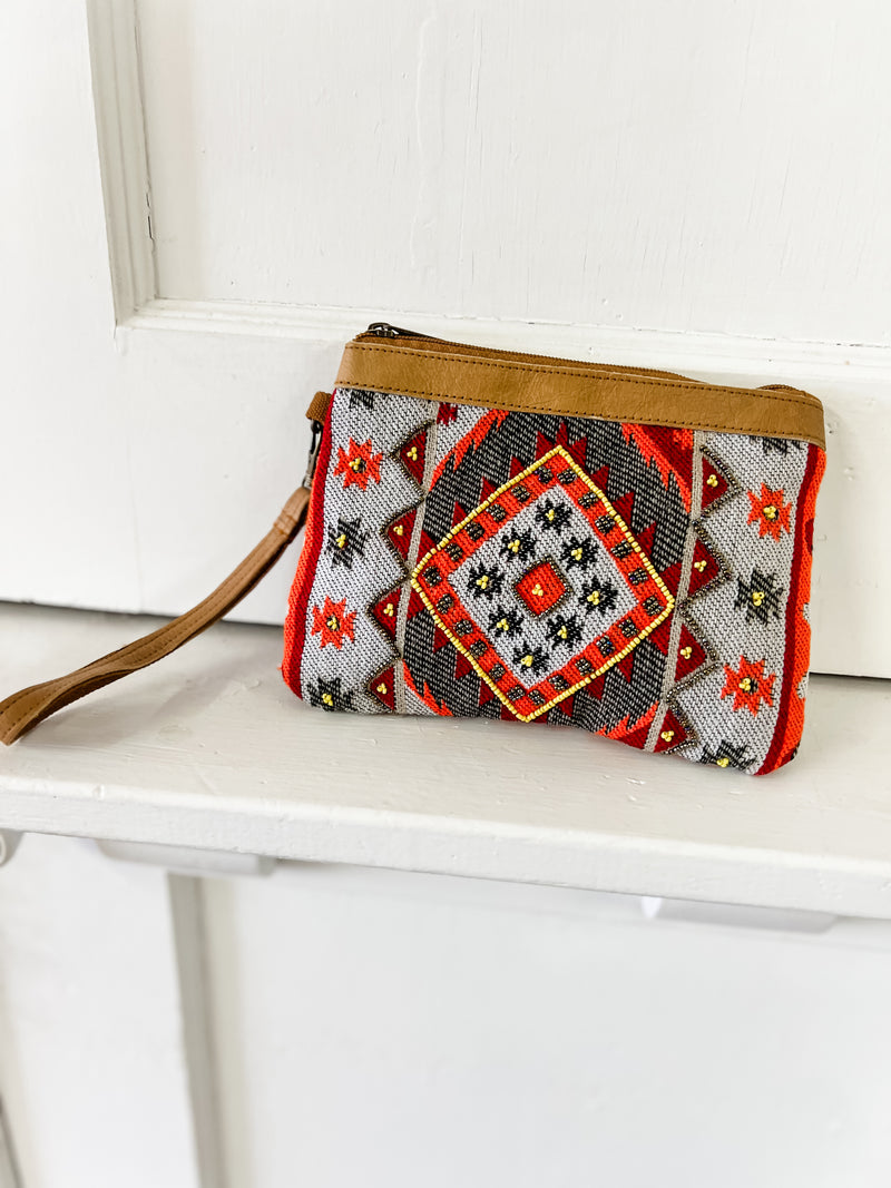 Pepper Embroidered Wristlet