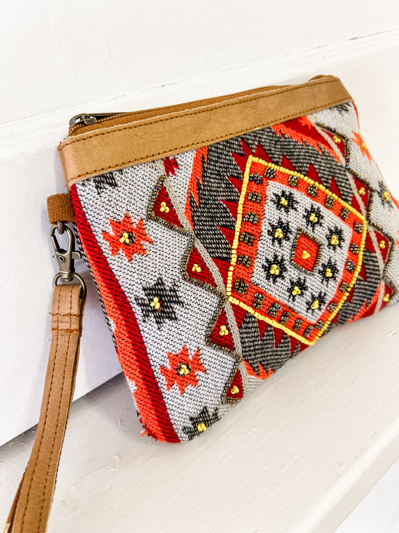 Pepper Embroidered Wristlet