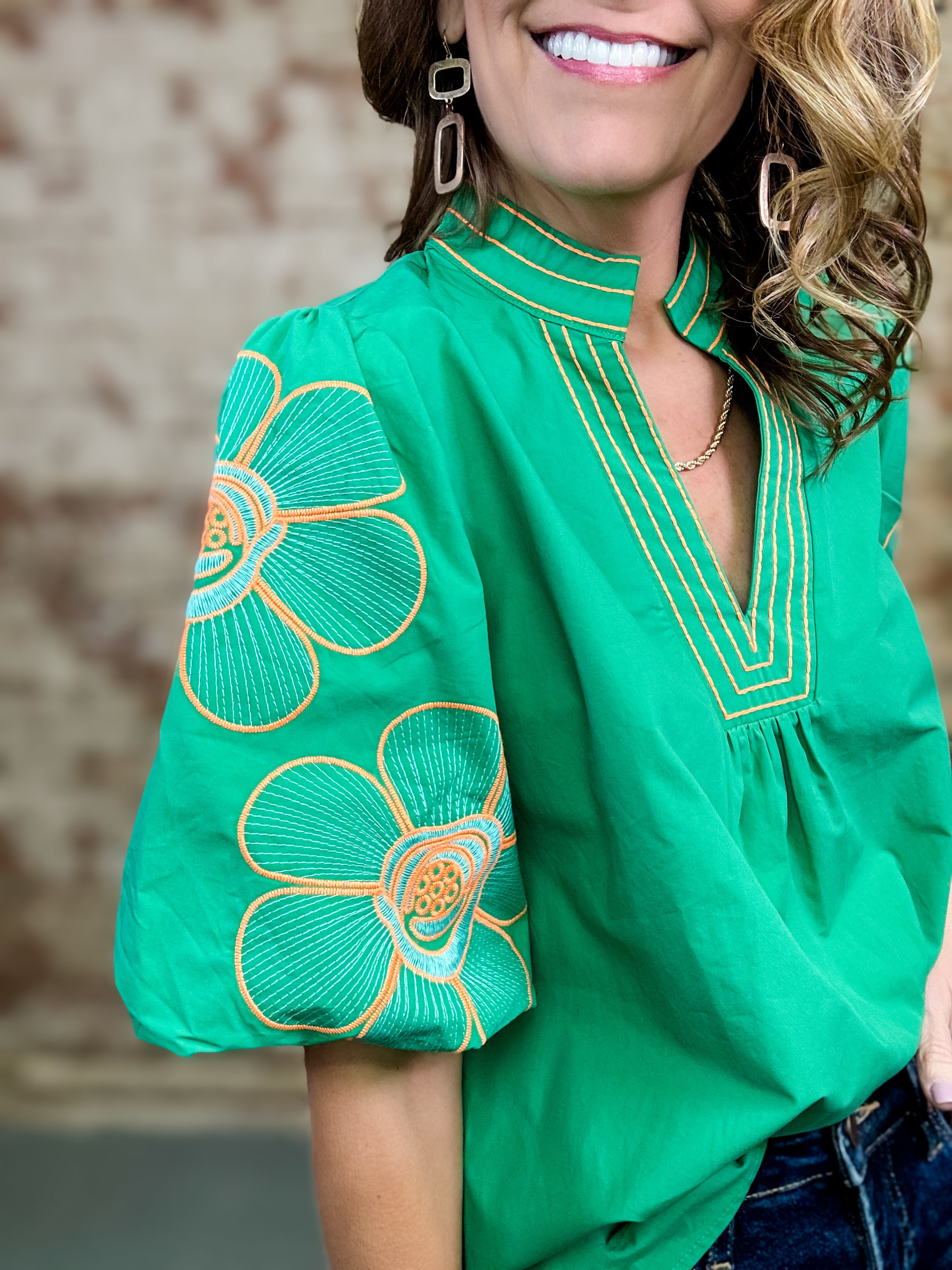 Diane Embroidered Sleeve Top