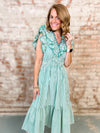 Meritta Ruffled Stripe Midi Dress