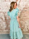 Meritta Ruffled Stripe Midi Dress