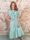 Meritta Ruffled Stripe Midi Dress