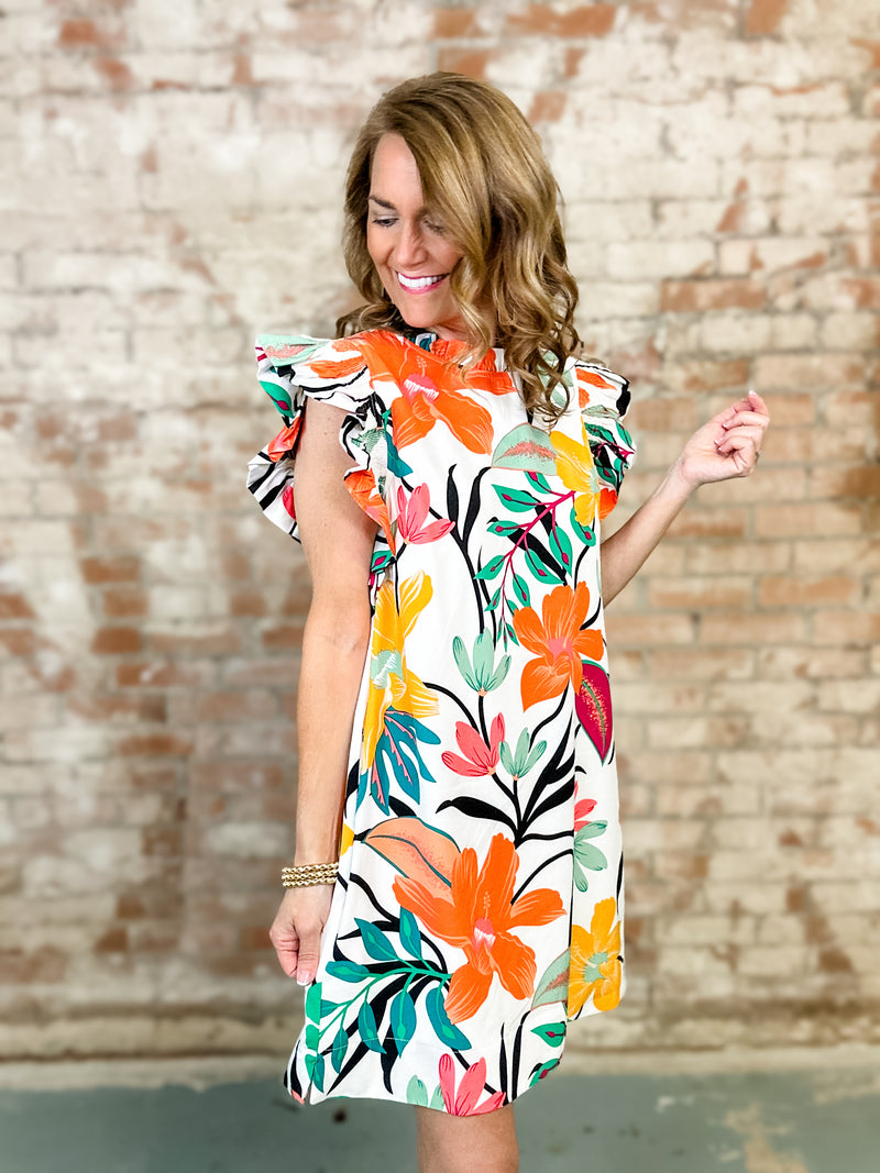 Lucy Ruffle Sleeve Dress