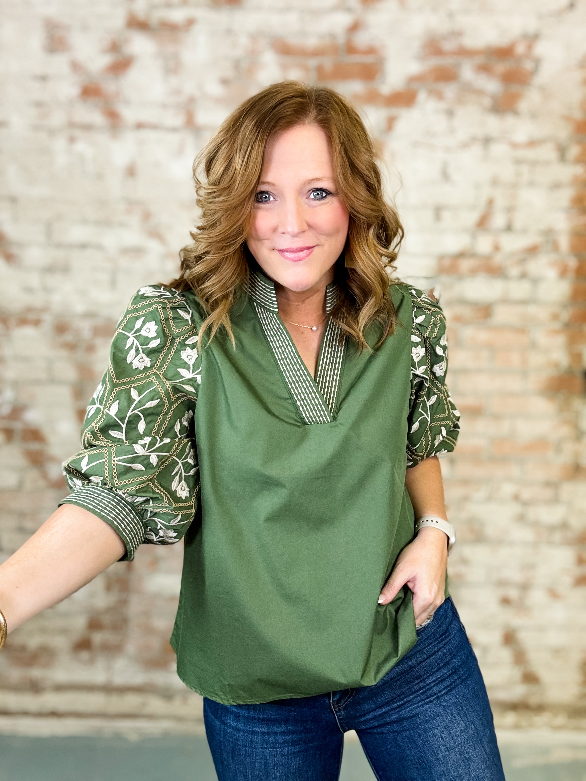 Olive Fall Floral Top