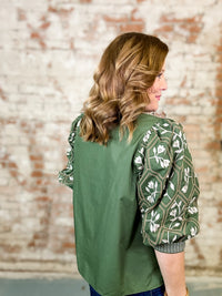 Olive Fall Floral Top