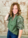 Olive Fall Floral Top
