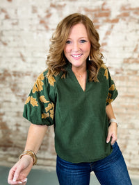 THML Chenille Puff Sleeve Top