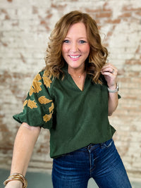 THML Chenille Puff Sleeve Top