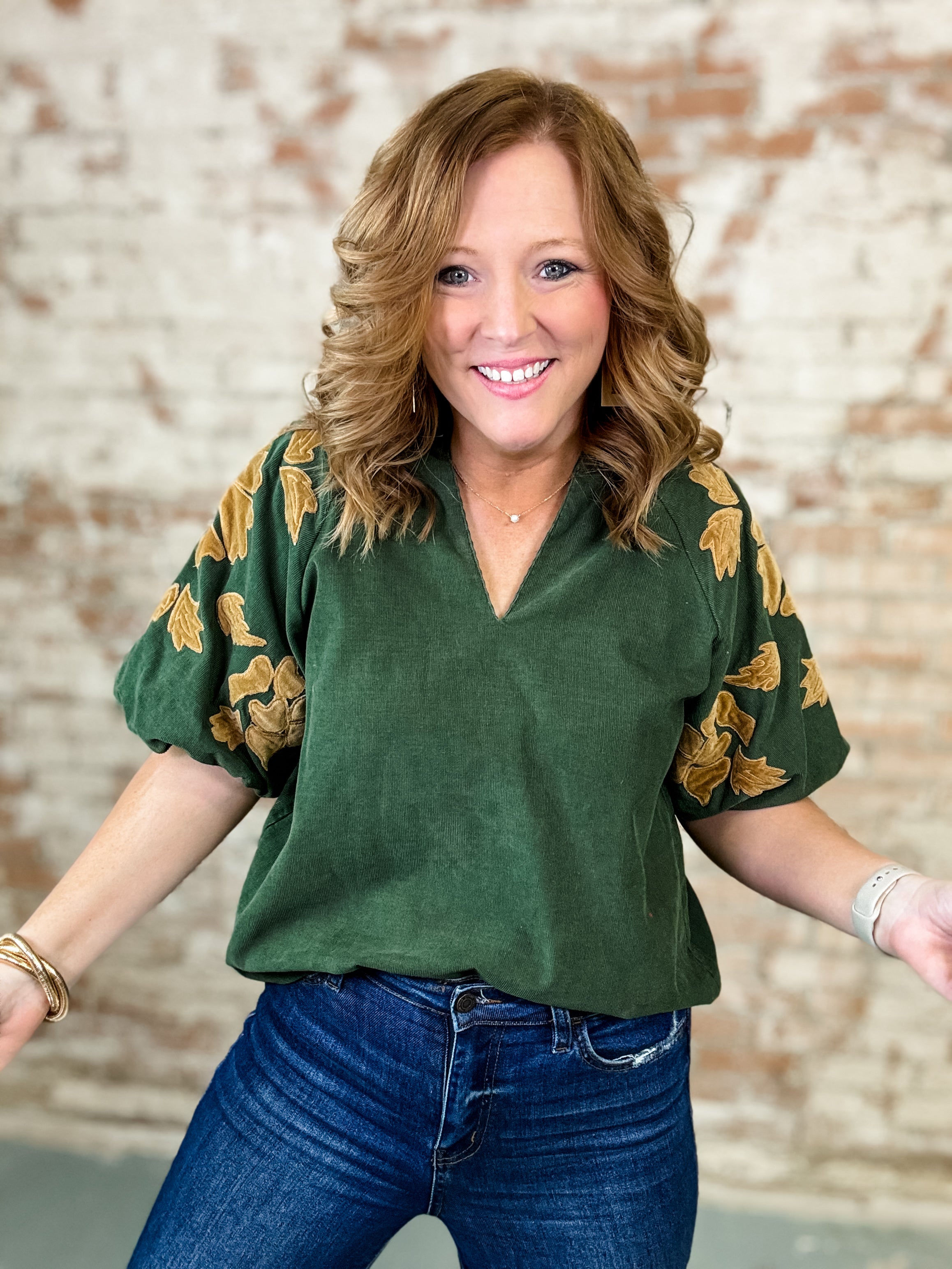 THML Chenille Puff Sleeve Top