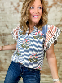 THML Danielle Embroidered Stripe Top
