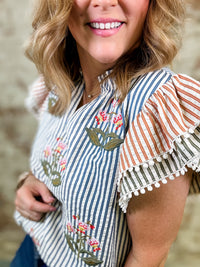 THML Danielle Embroidered Stripe Top