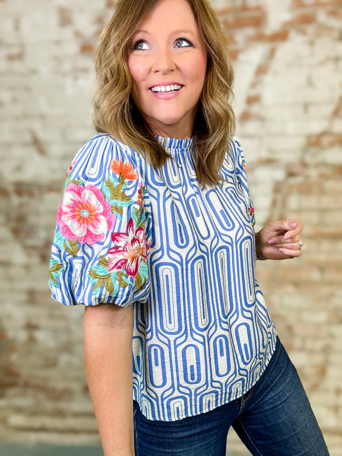 THML Judith Embroidered Sleeve Top