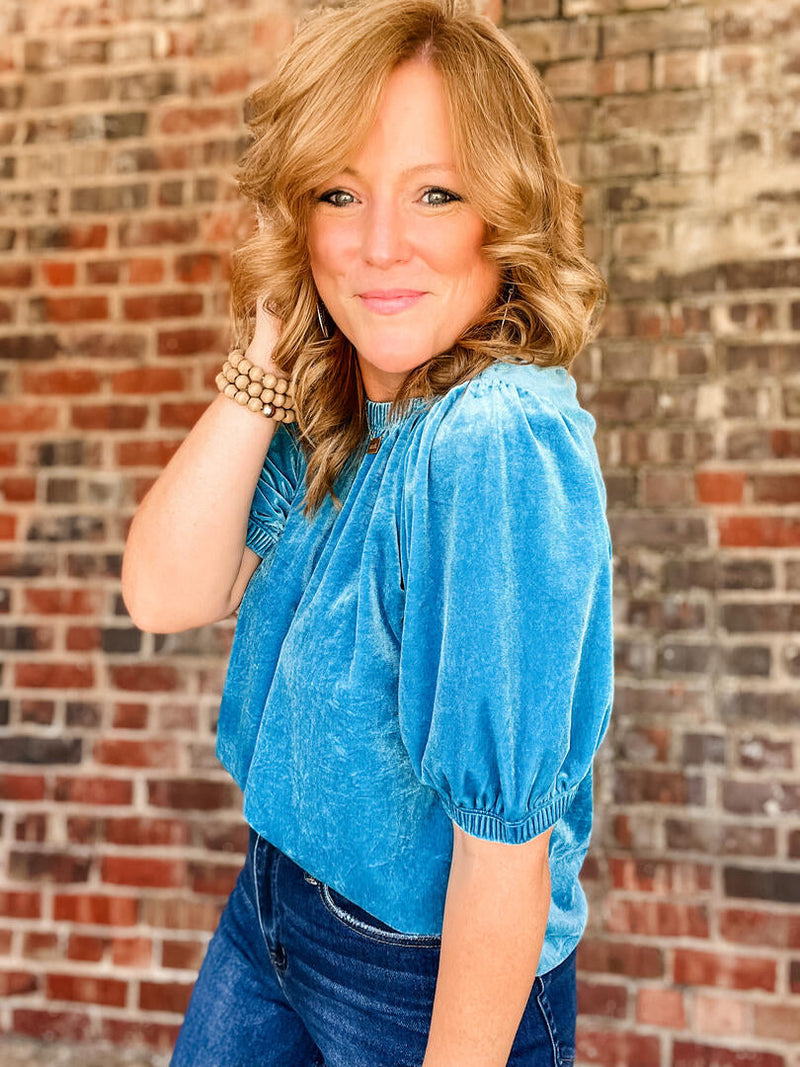 THML Turquoise Velvet Top