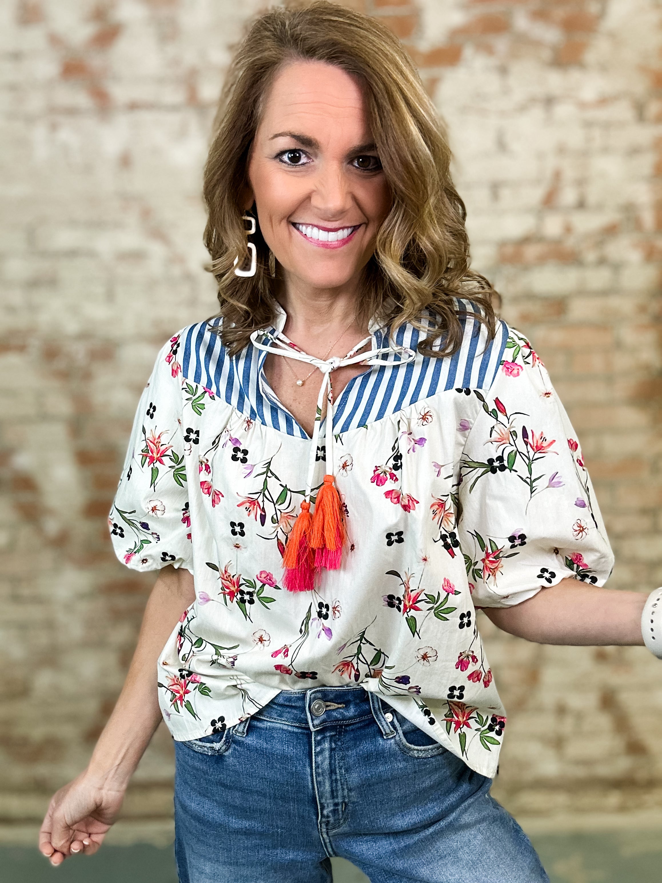 Baylee Stripe + Floral Print Top