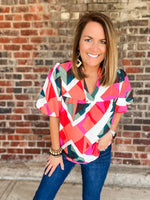 THML Geo Pattern Puff Sleeve