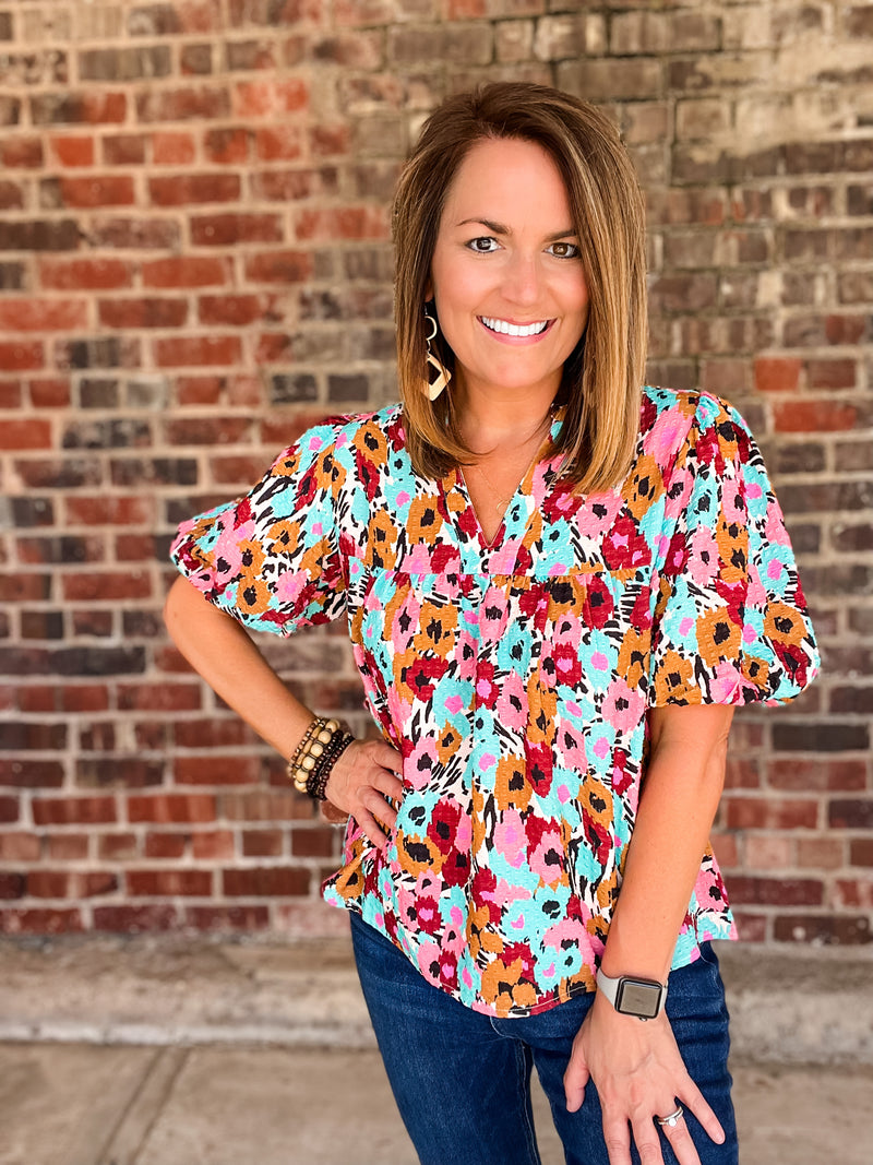 THML Spotted Pattern Puff Sleeve Top