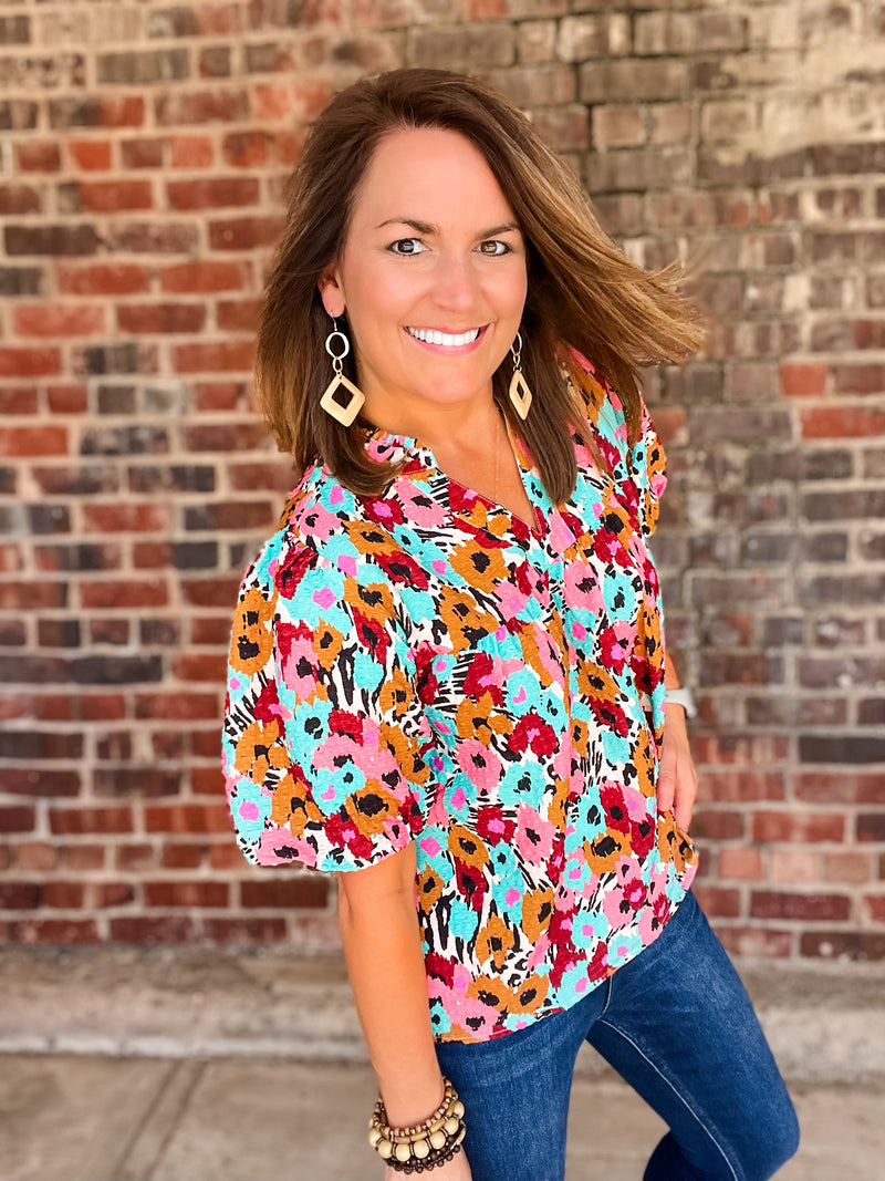 THML Spotted Pattern Puff Sleeve Top
