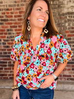 THML Spotted Pattern Puff Sleeve Top
