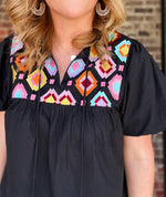 THML Embroidered Yoke Tassel Tie Top