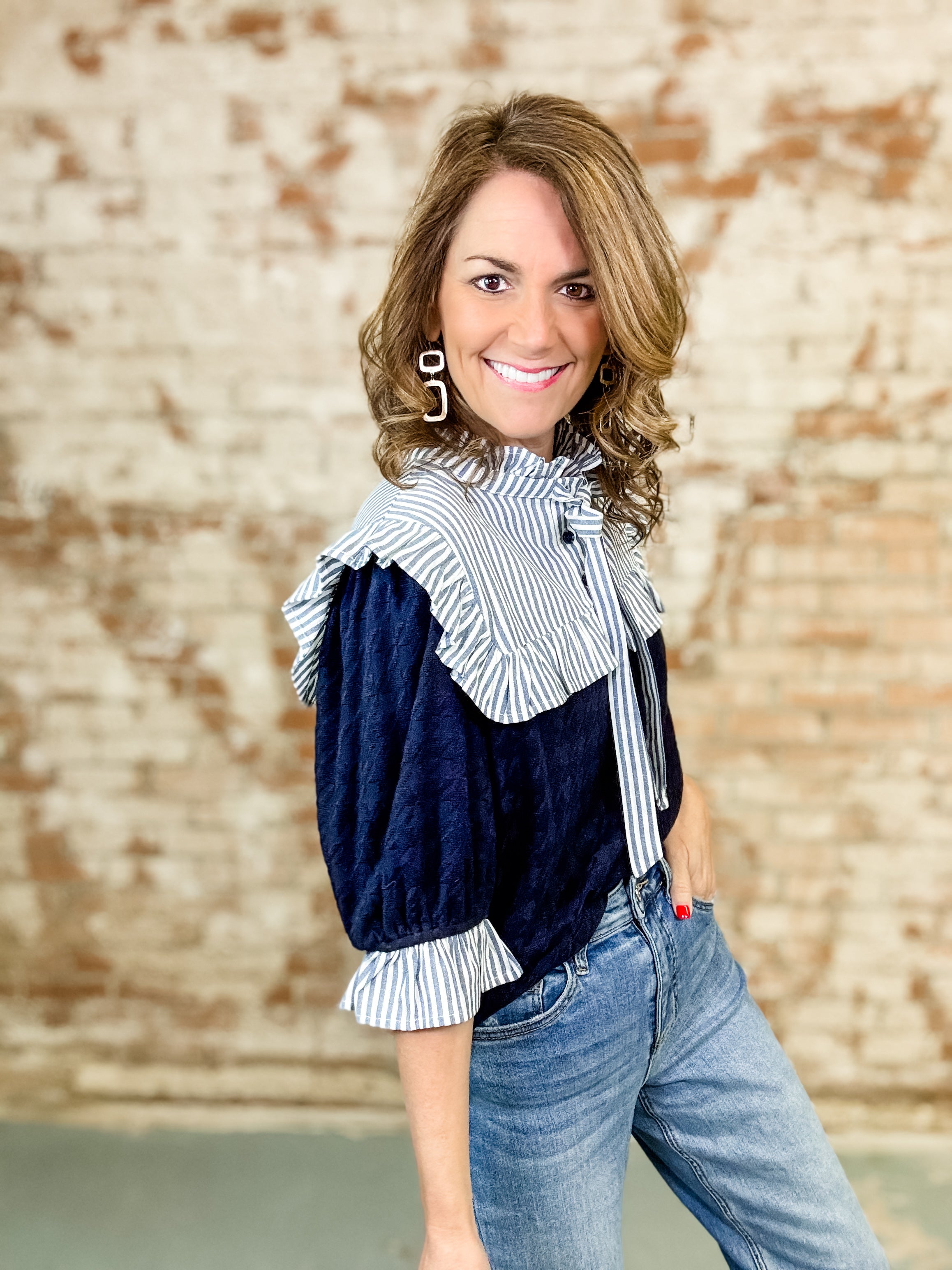 Darius Ruffle Stripe Knit Top