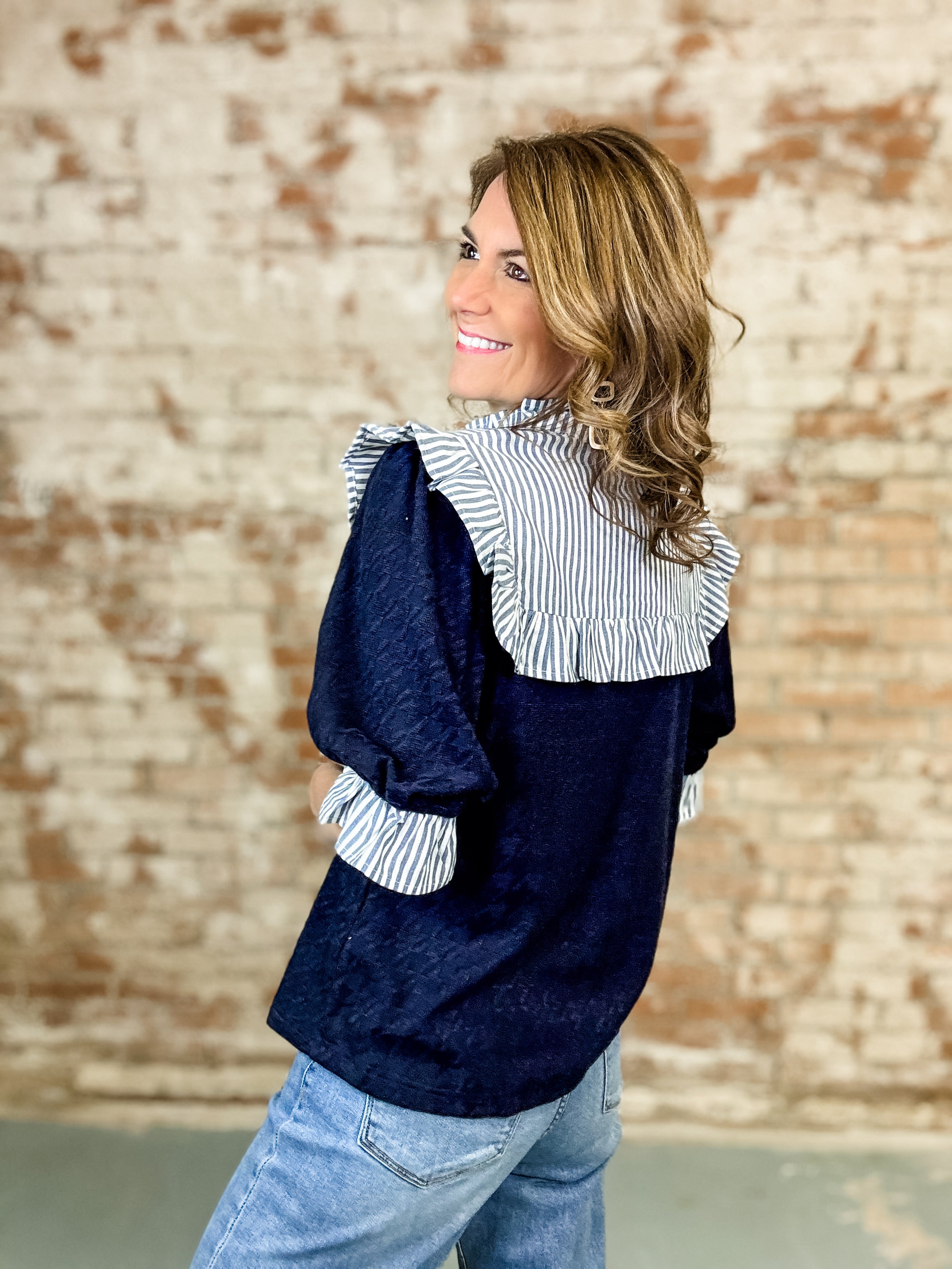 Darius Ruffle Stripe Knit Top