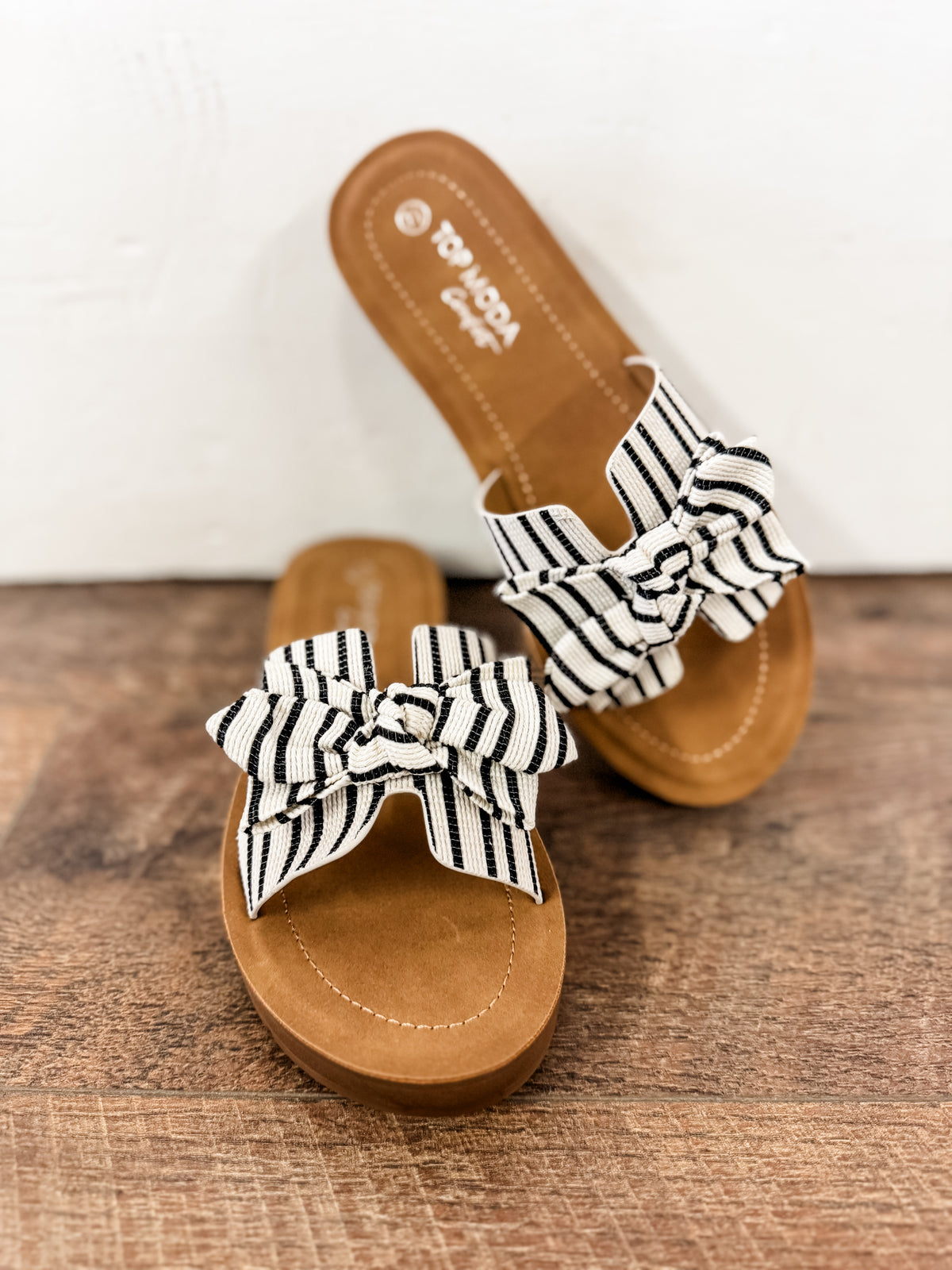 Black Susie Stripe Bow Sandal