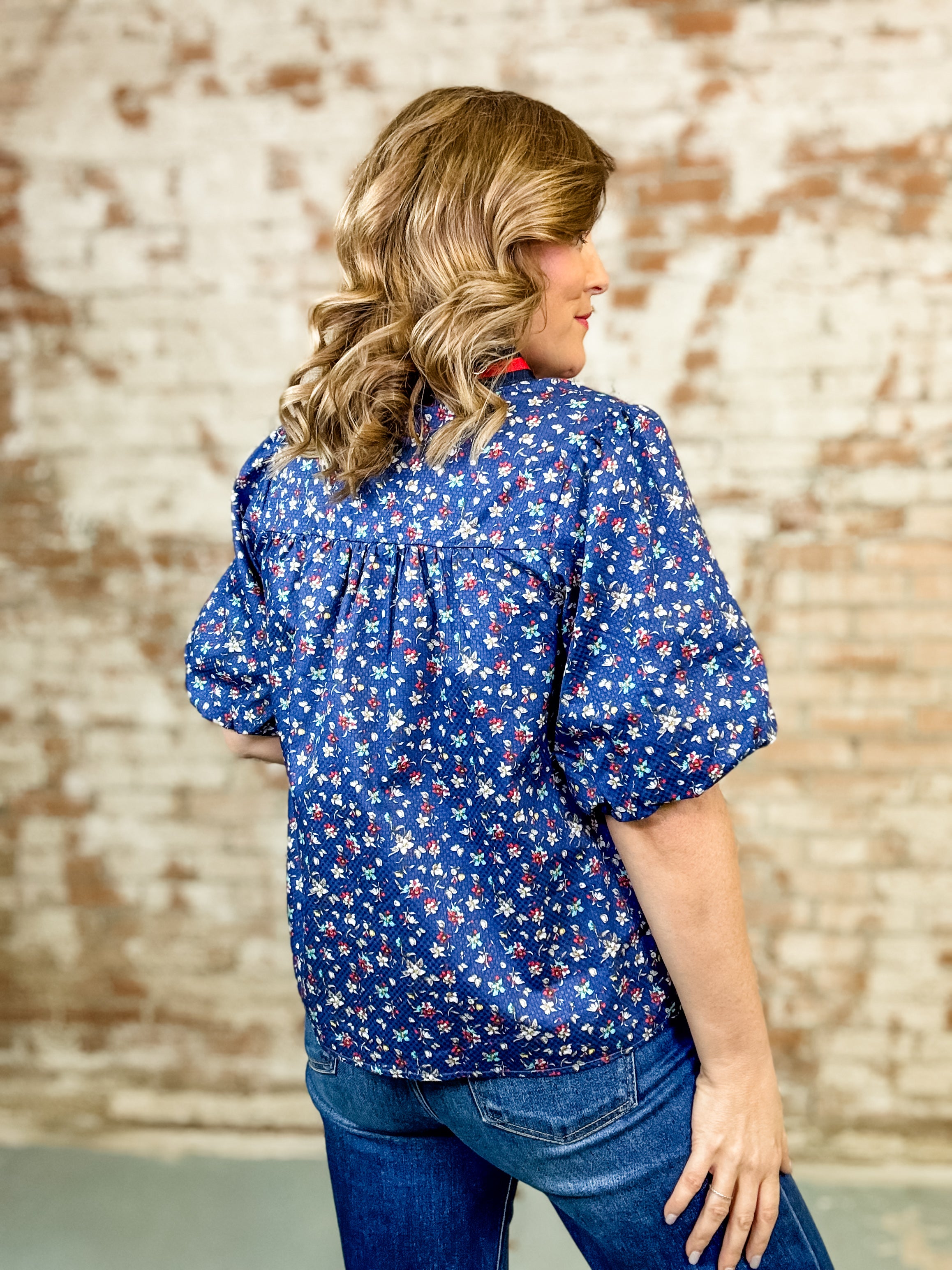 Alora Striped Trim Floral Top