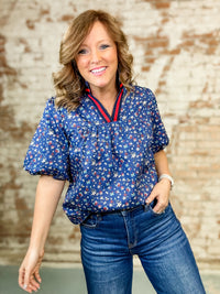 Alora Striped Trim Floral Top