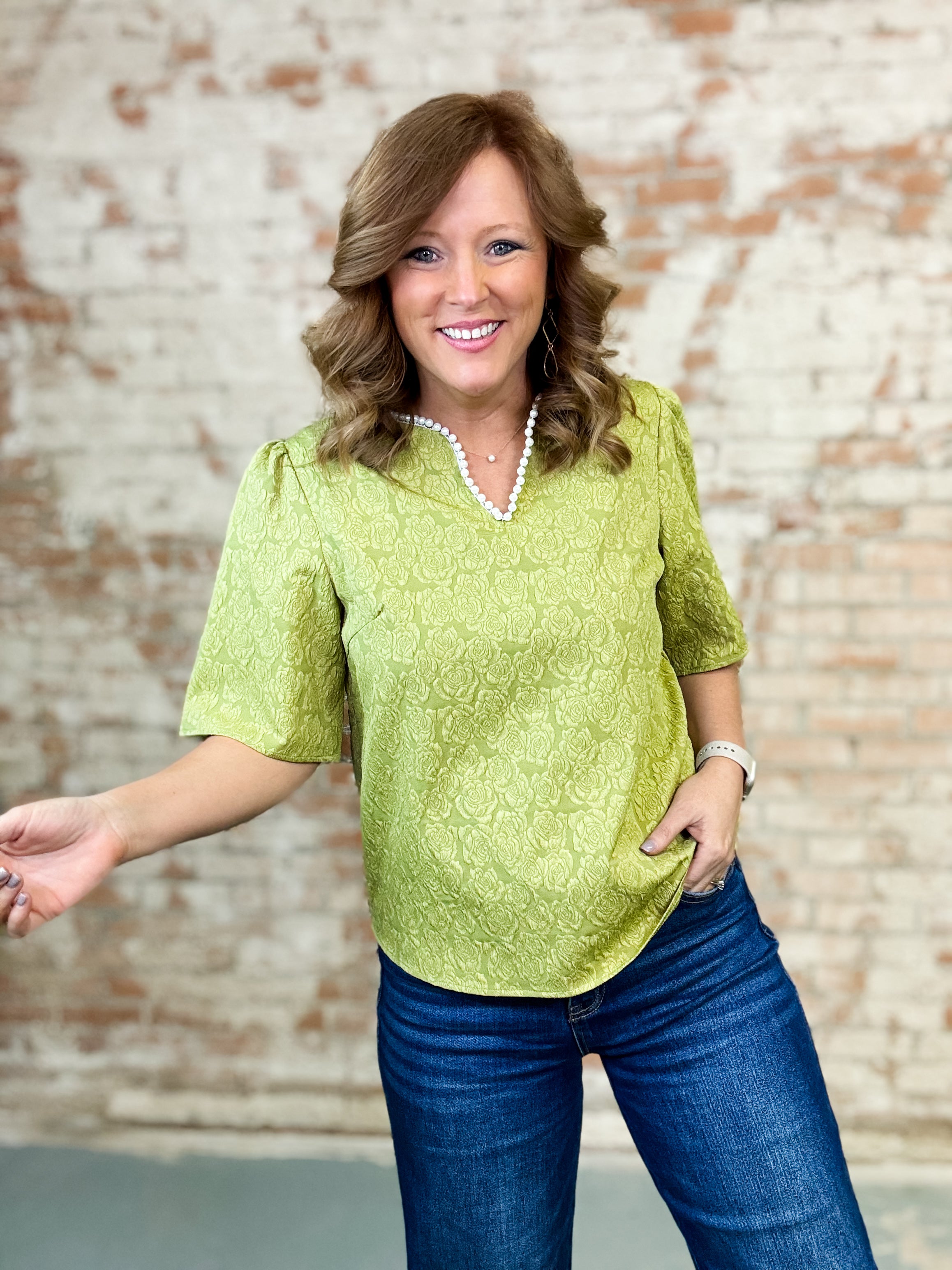 Quinn Pearl Collared Textured Top