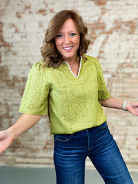 Quinn Pearl Collared Textured Top