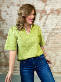 Quinn Pearl Collared Textured Top