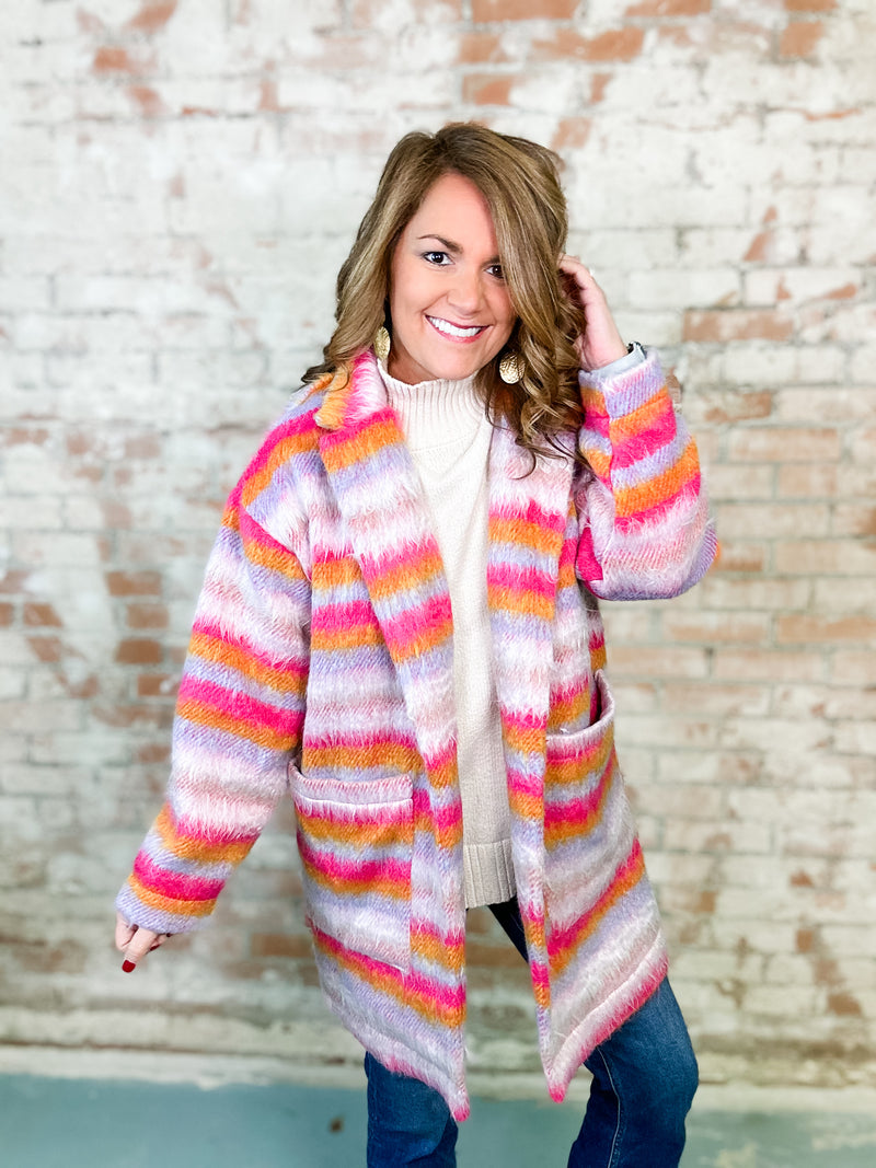 Terrileigh Fuzzy Striped Open Coat