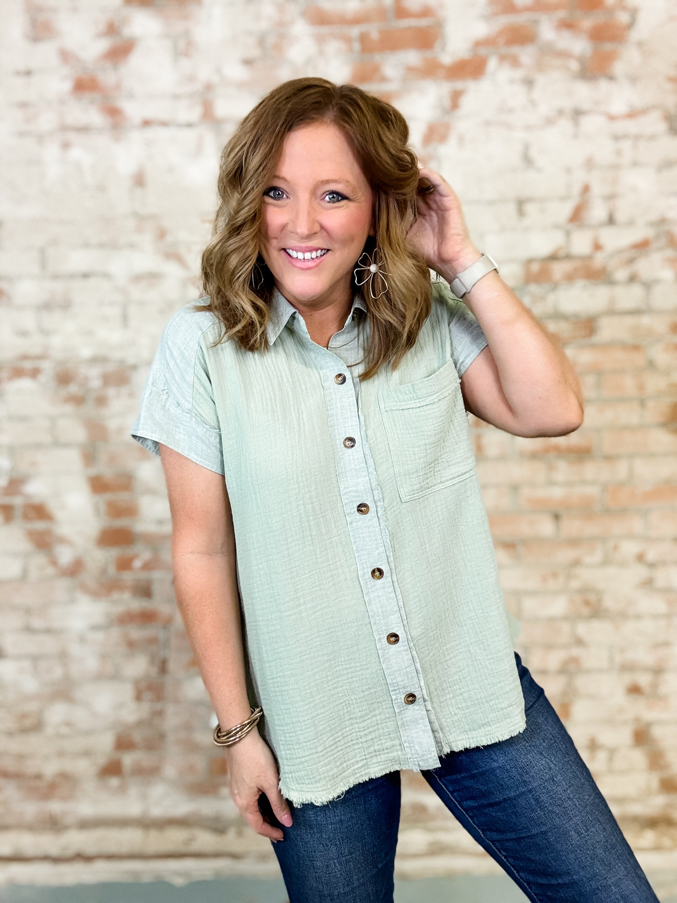 Brenda Gauze Button Front Top