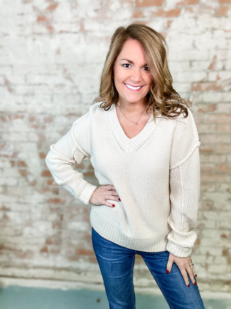 Lane Chunky V-Neck Knit Sweater