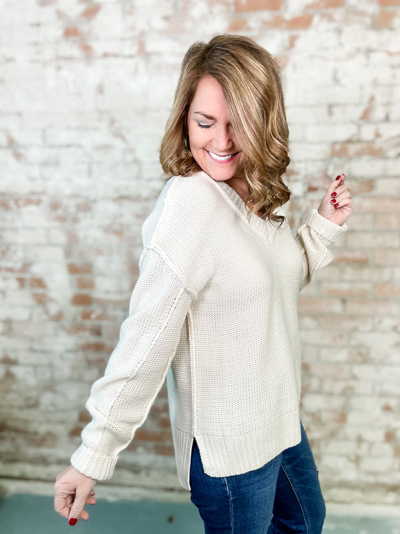 Lane Chunky V-Neck Knit Sweater