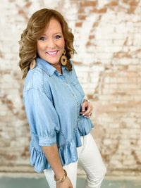 Gena Denim Ruffle Hem Top