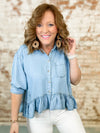 Gena Denim Ruffle Hem Top