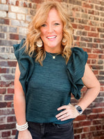 THML Teal Knit Ruffle Puff Sleeve Top