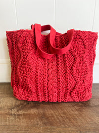 Carrol Red Cable Knit Tote - FINAL SALE