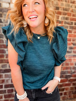 THML Teal Knit Ruffle Puff Sleeve Top