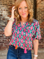 THML Tassel Tie Pattern Top