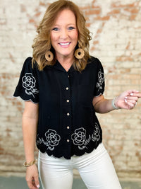 Robbie Embroidered Button Up Top