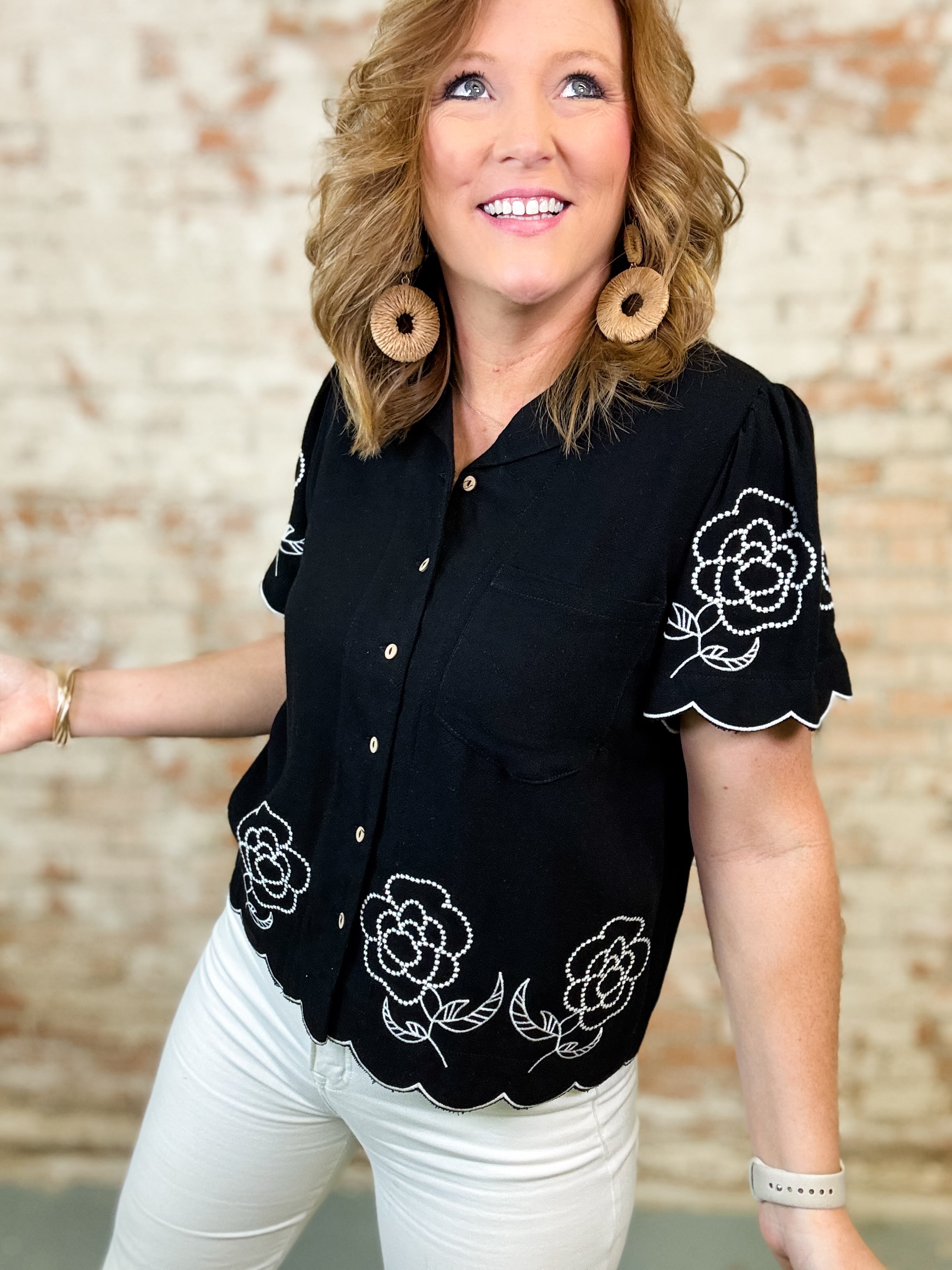 Robbie Embroidered Button Up Top