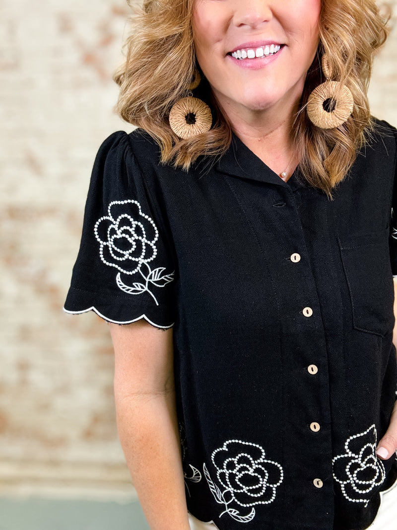 Robbie Embroidered Button Up Top