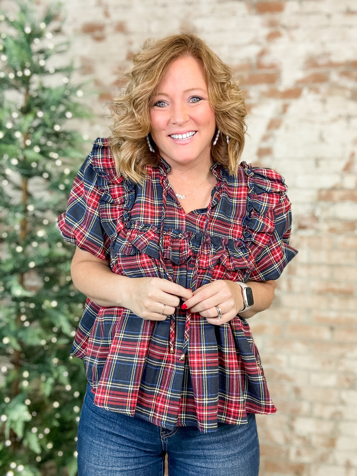 Jackie Navy Plaid Ruffle Top - FINAL SALE